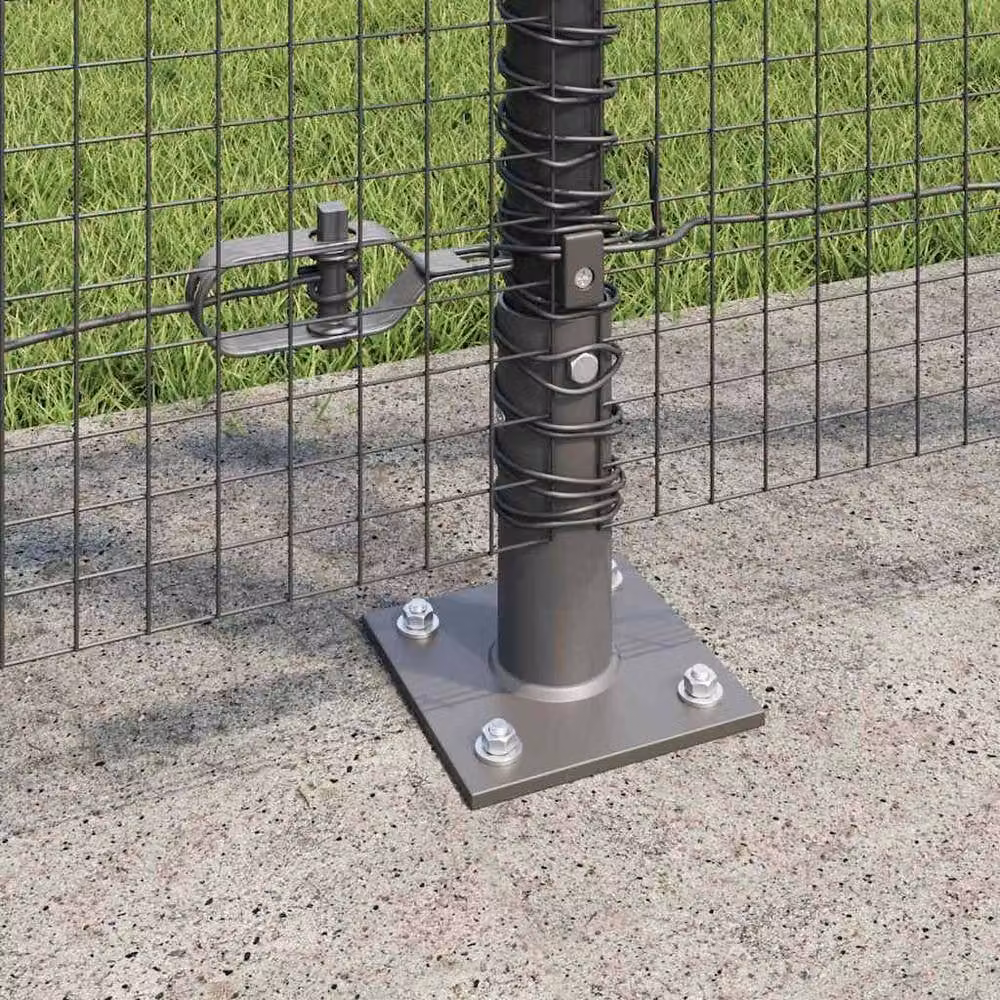 Berkfield Home Modern Welded Wire Fence with 7 Flanged Posts, Grey Steel, W: 120 cm, L: 10 m – 4