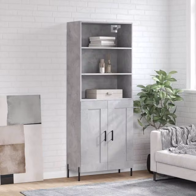 Berkfield Home Highboard in Concrete Grey, W/D/H: 69.5 x 34 x 180 cm – 1