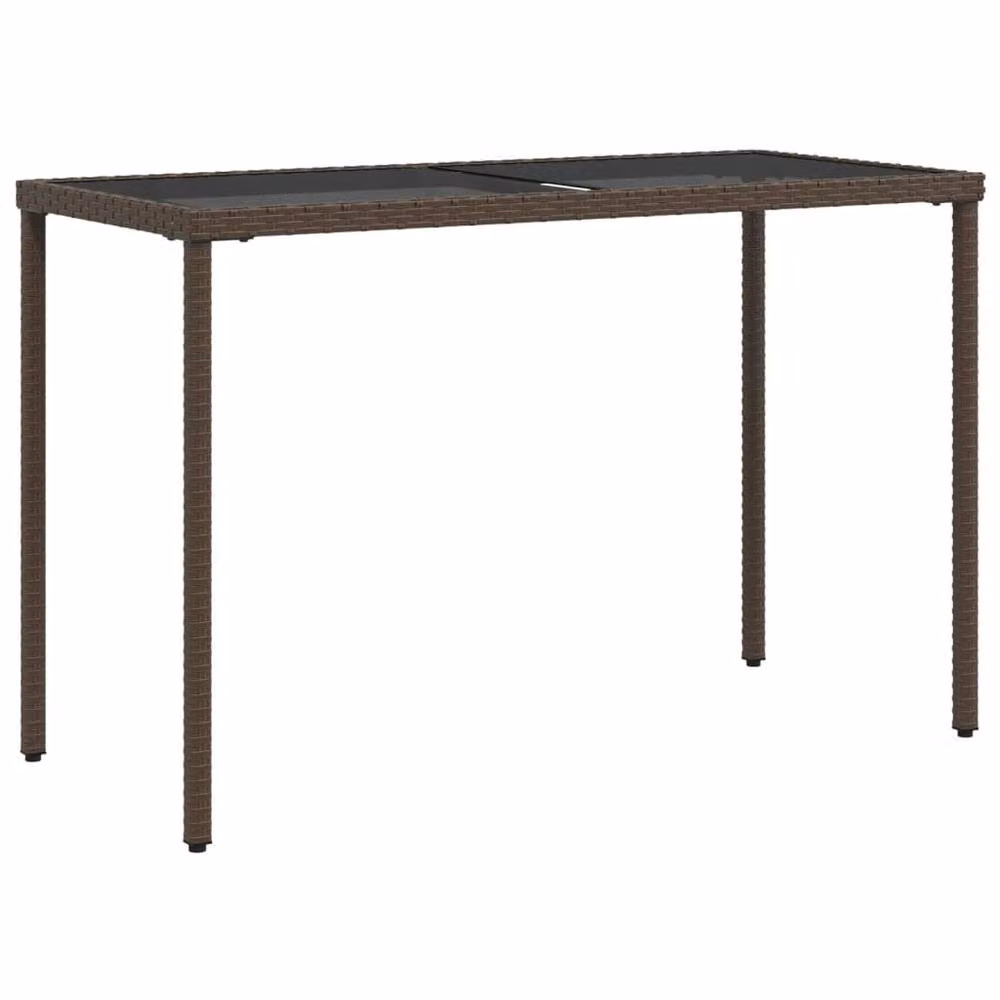 Berkfield Home Brown Poly Rattan Garden Table with Glass Top, W/D/H: 115 x 54 x 74 cm – 3