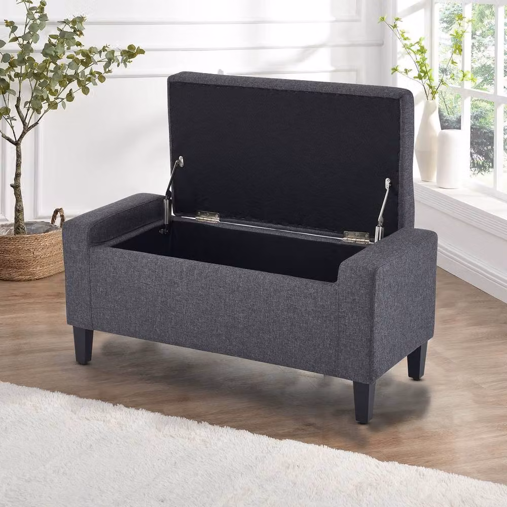 Home Republic Linen Upholstered Ottoman Storage Bench in Grey – 2