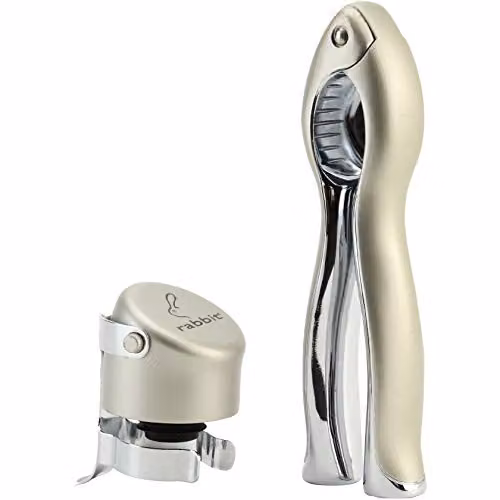 Rabbit Champagne Gift Set in Gold and Silver with Metal Bottle Opener and Airtight Wine Stopper