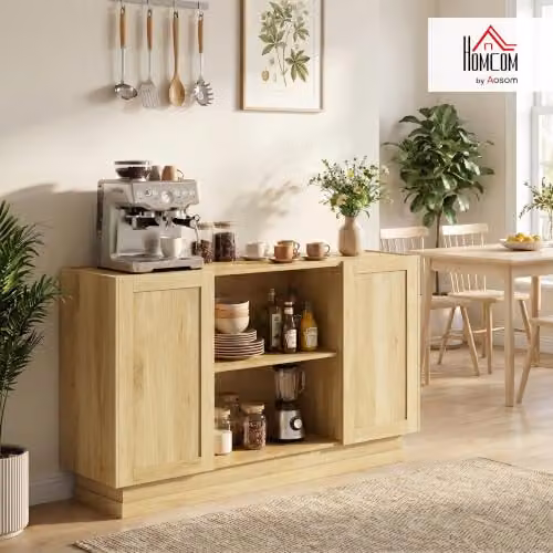HOMCOM Rustic Brown Wood Sideboard Buffet Cabinet with 2 Open Shelves, W: 133 cm – 2