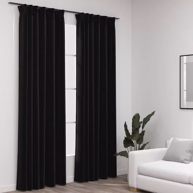 Berkfield Home Linen-Look Blackout Curtains with Hooks, 2 Pack, Anthracite, W: 140 cm, H: 225 cm
