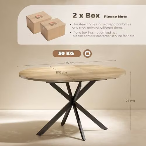 HOMCOM Extendable Oval Dining Table with Butterfly Leaf, Brown – 3