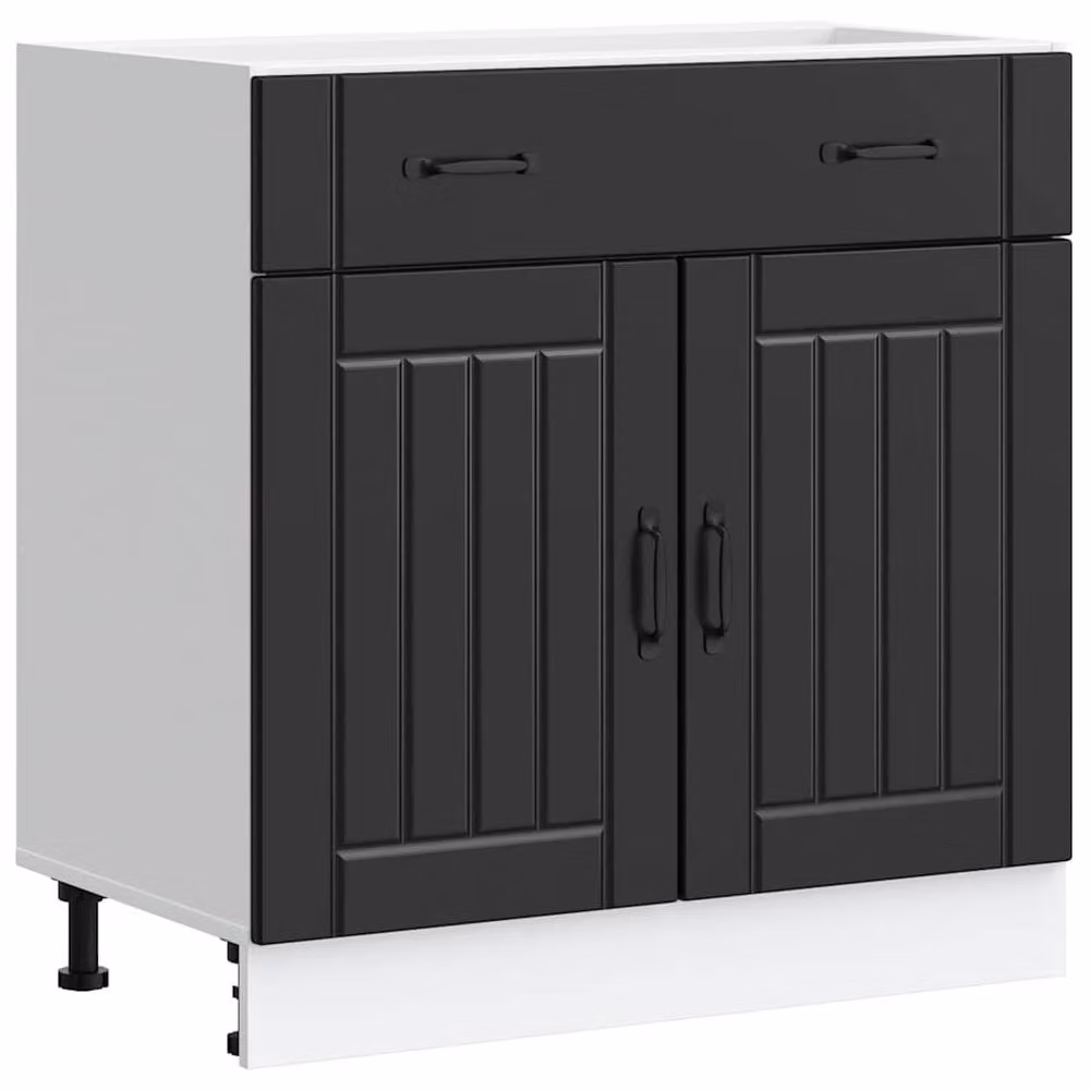 Berkfield Home Lucca Kitchen Base Cabinet in Black Matt MDF, H 81.5 x W 80.0 x D 46.0 cm – 3