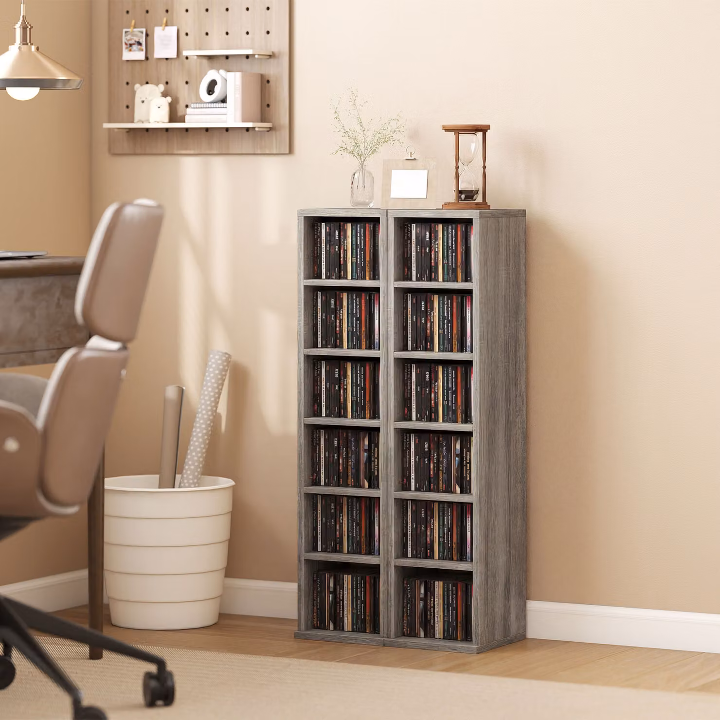 HOMCOM Set of 2 CD Media Display Tower Racks with Adjustable Shelves in Distressed Grey – 2