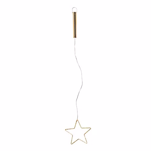 Lights4fun Set of 2 Gold Osby Metal Hanging Star Christmas Decorations with Warm White LEDs, 15 cm – 4