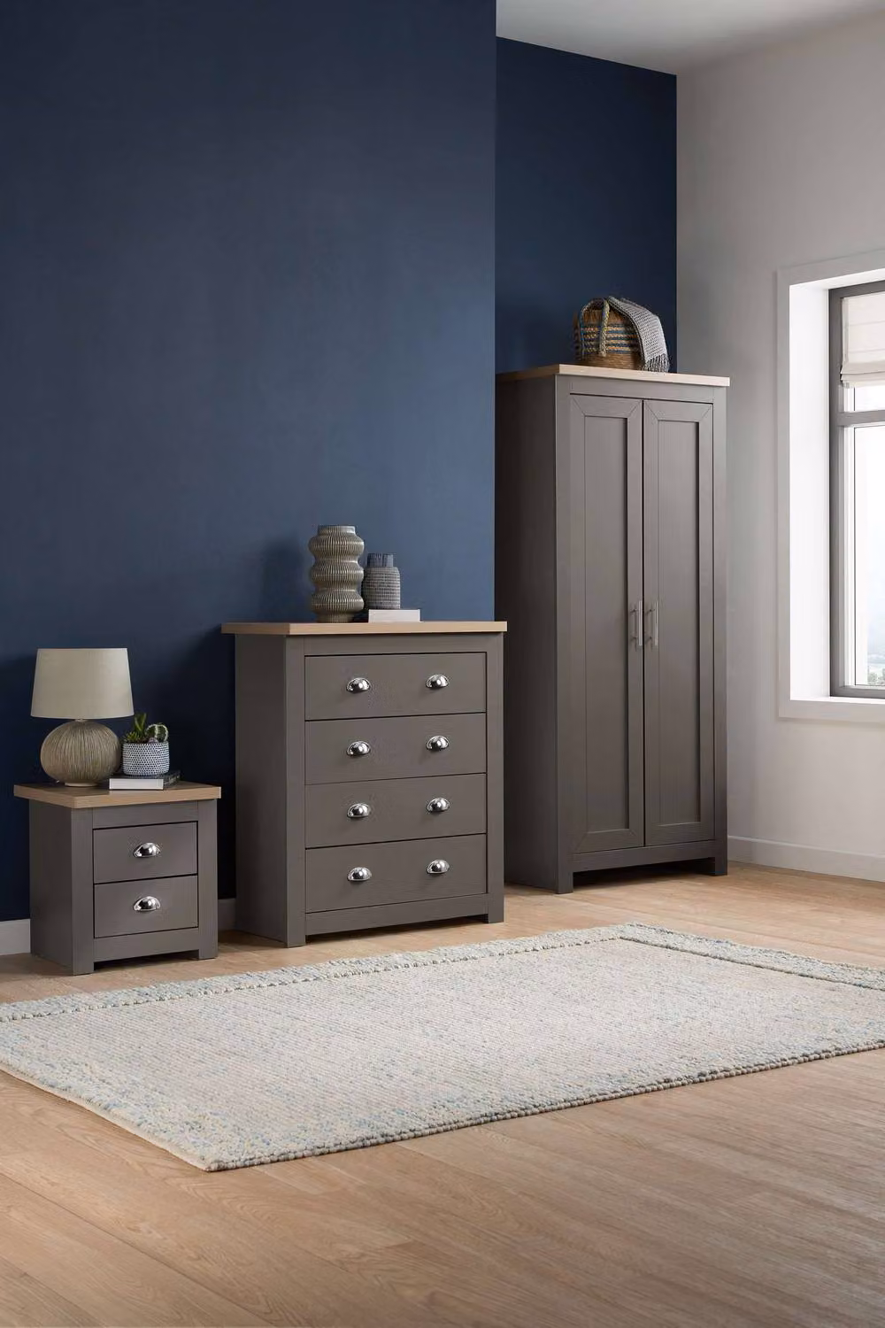 Birlea Highgate 2 Drawer Bedside Table in Grey and Oak Effect – 2