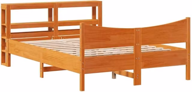 Berkfield Home Small Double Bed Frame with Headboard in Wax Brown Solid Pine Wood, W/D/H: 120 x 200 cm