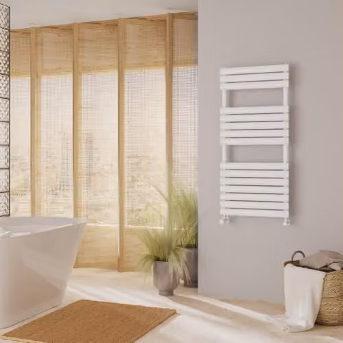 Omeara White Elliptical Tube Designer Heated Towel Rail by UK Radiators, H: 112 cm, W: 50 cm – 2