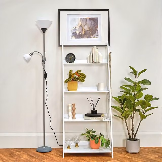 ValueLights Moz Mother and Child Uplighter Floor Lamp with Adjustable Side Lamp in Metallic Silver – 1