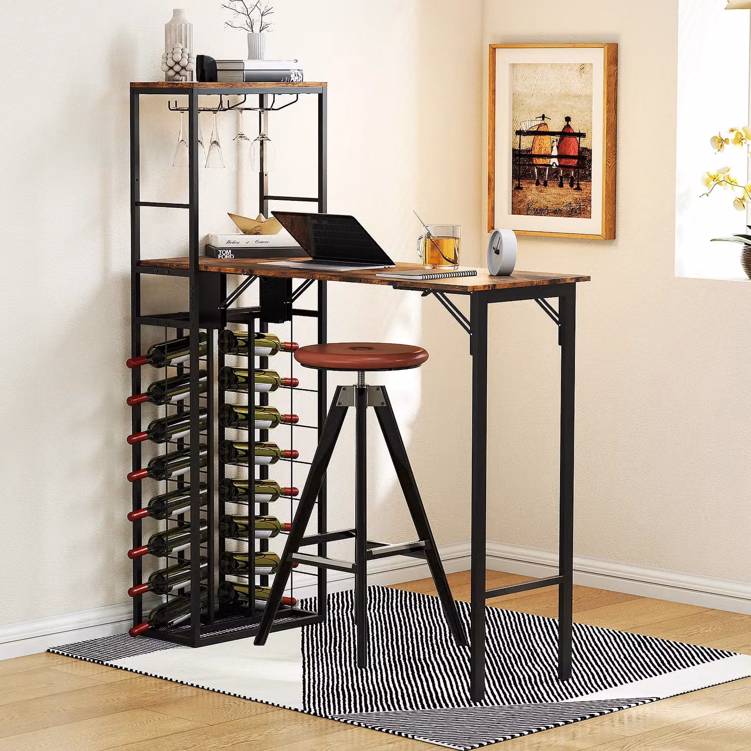 Costway Brown Tall Bar Table and Kitchen Island with Foldable Tabletop – 6