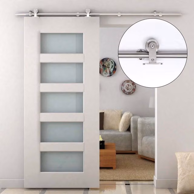 HOMCOM Wooden Sliding Door Kit in Brown with Stainless Steel Hardware