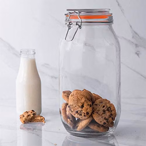 Argon Tableware Set of 3 Transparent Glass Storage Jars with Airtight Metal Clip Lids and Chalkboard Labels, 2L – 2