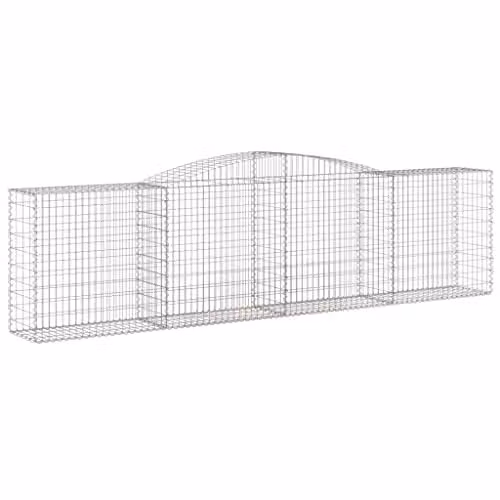 vidaXL Set of 9 Arched Gabion Baskets in Silver Galvanised Steel, W: 400 cm, D: 50 cm, H: 100/120 cm