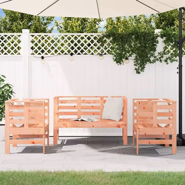 Berkfield Home Beautiful 3 Piece Douglas Solid Wood Garden Lounge Set in Brown