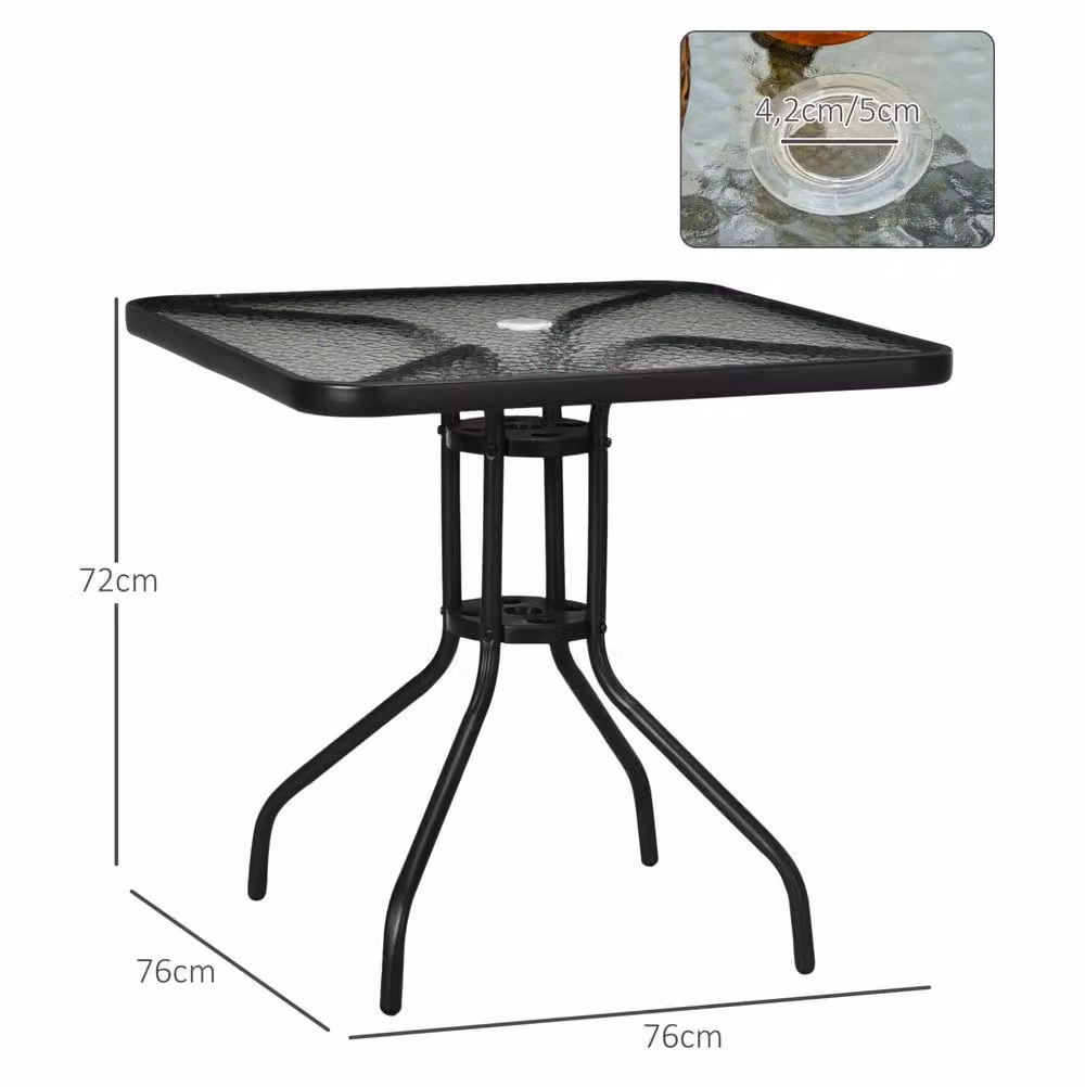 STILVORA Modern Square Garden Dining Table with Glass Top and Umbrella Hole in Matt Black – 3