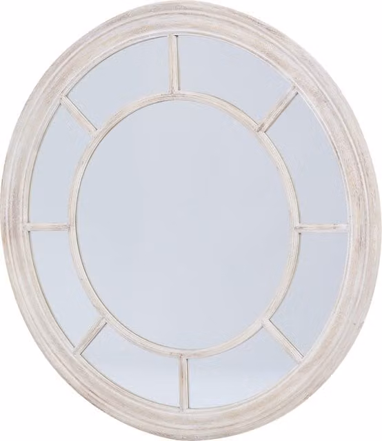 KDMK Rustic Round Washed Wood Wall Mirror in Brown and White