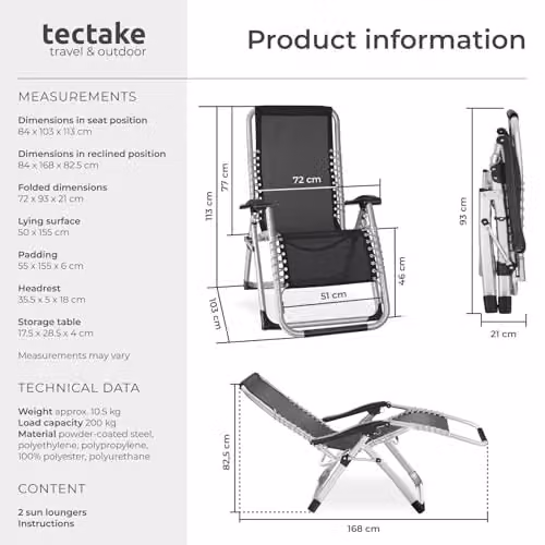 tectake Set of 2 Sun Loungers with Adjustable Backrest and Footrest in Grey – 3