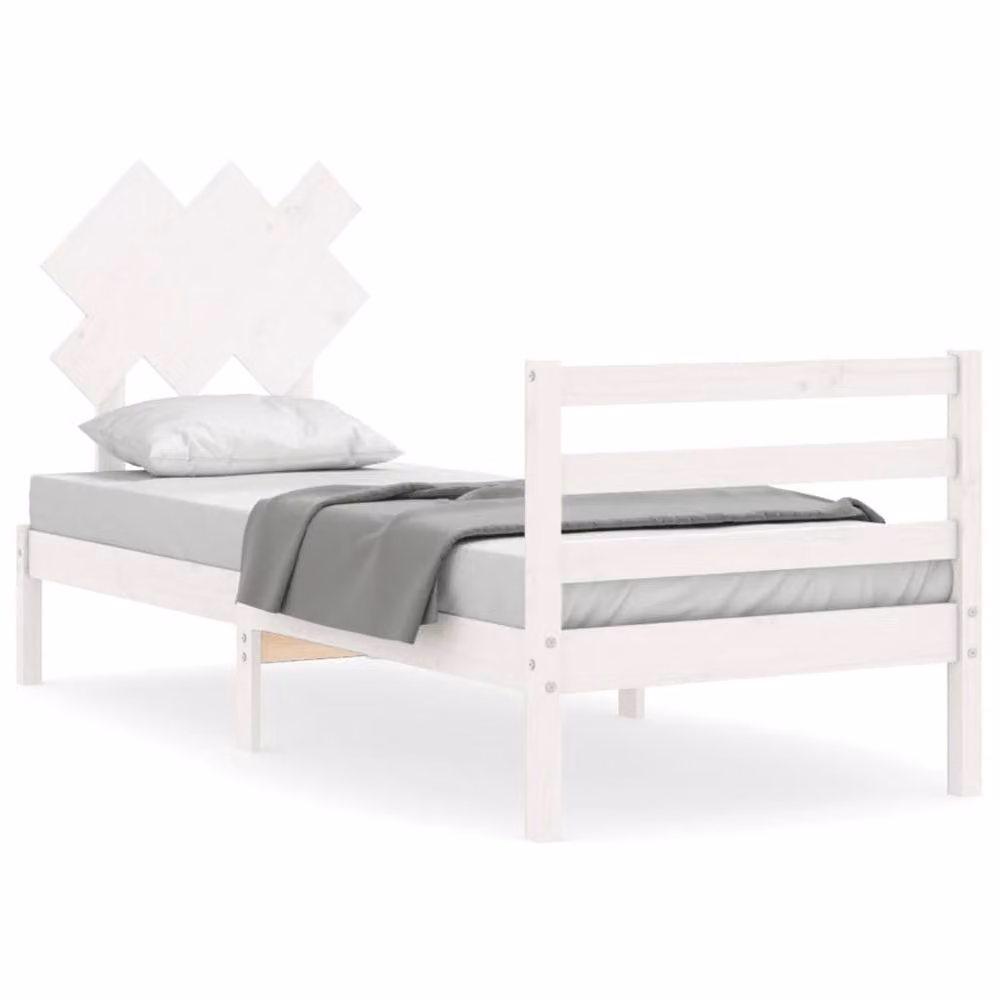 Berkfield Home Beautiful Single Solid Wood Bed Frame with Headboard in White, W/D/H: 90 x 190 cm – 2