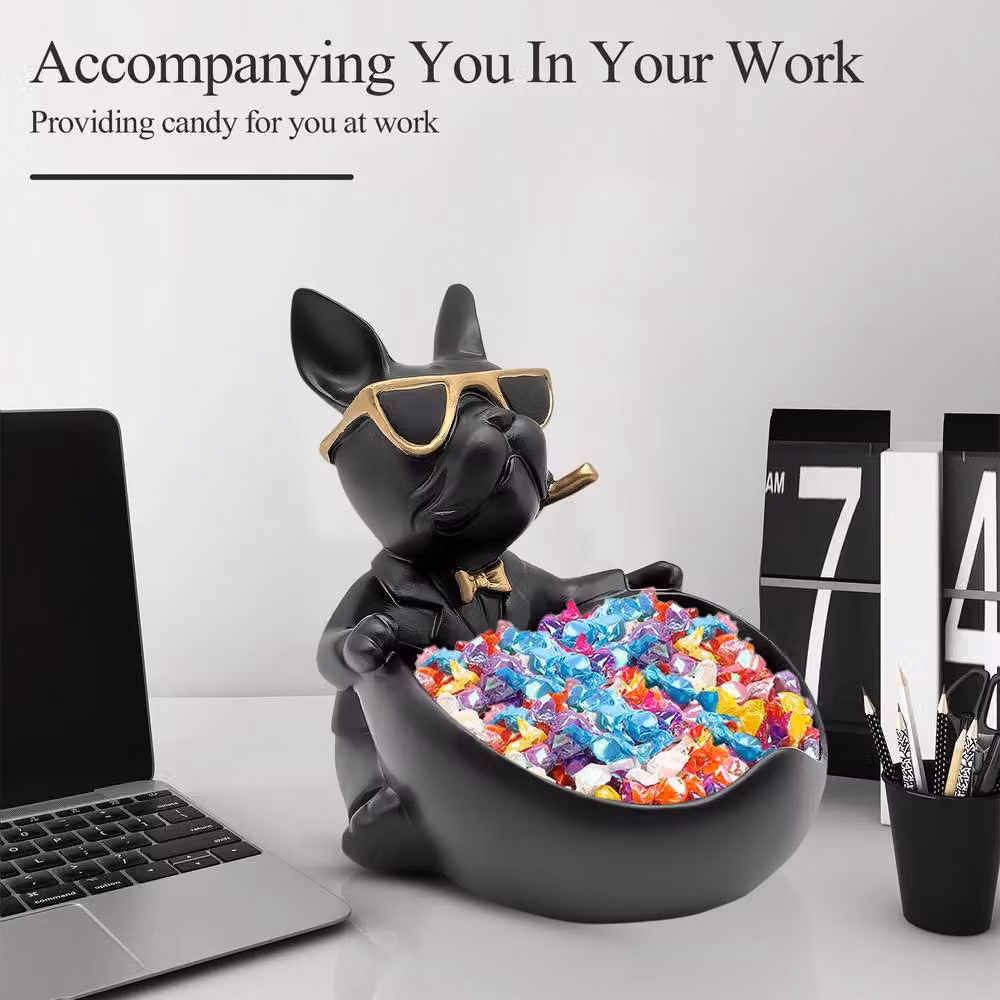 Huhote Black Resin French Bulldog Statue for Tabletop Decor – 5