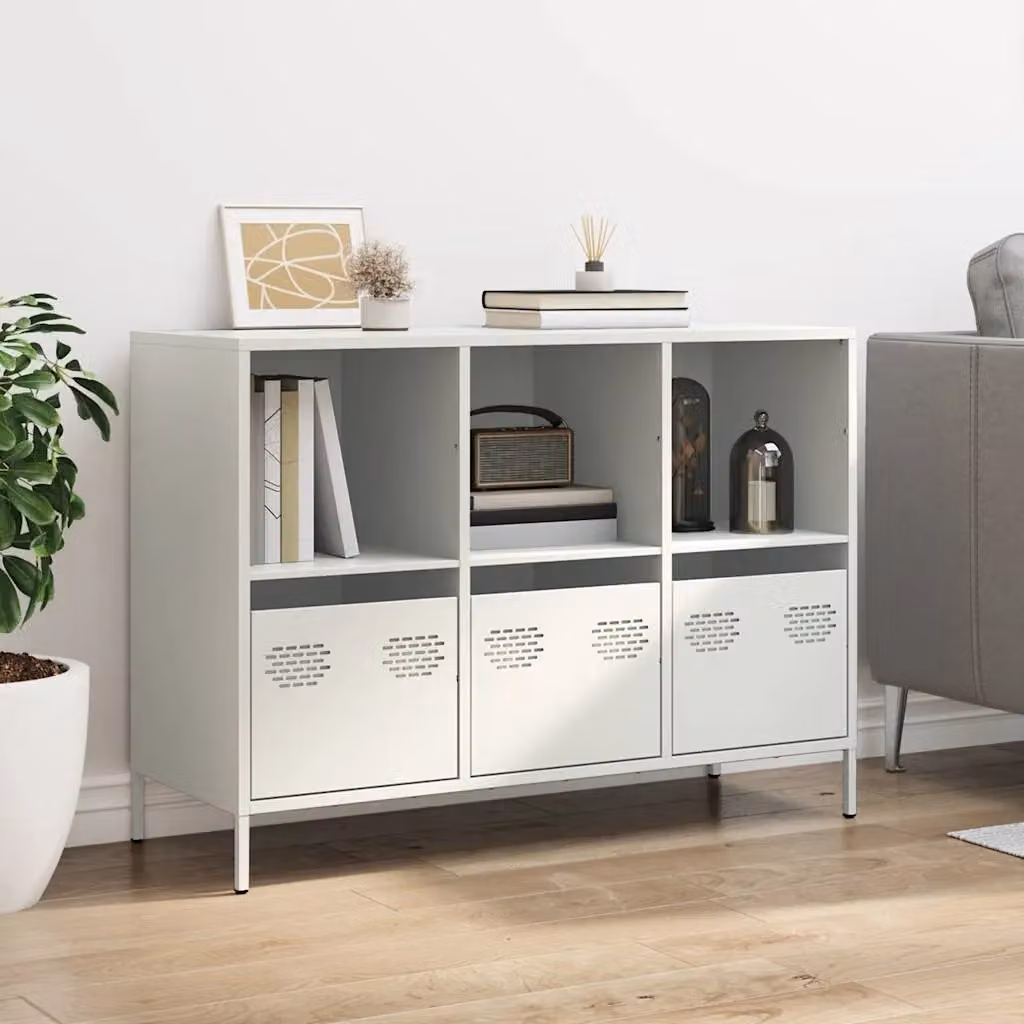 Berkfield Home White Metal Sideboard, W/D/H: 101.5 x 39 x 73.5 cm – 2