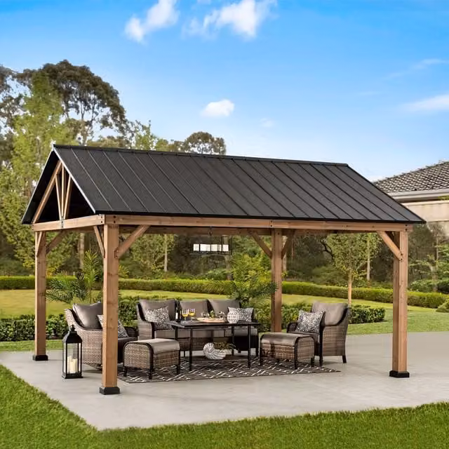 Sunjoy REBRA Cedar Wood Gable Gazebo in Anthracite and Black with Polycarbonate Roof