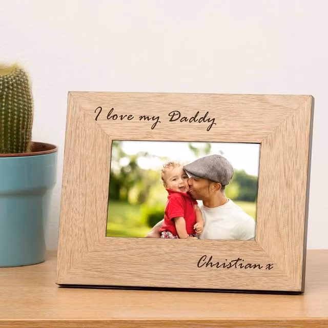Uniqueful Men's Personalised I Love My Daddy Wood Picture Frame, Brown, 10 x 15 cm