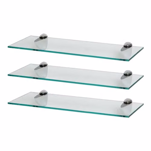 Harbour Housewares Pack of 3 Floating Glass Wall Shelves with Silver Metal Brackets, Width: 50 cm