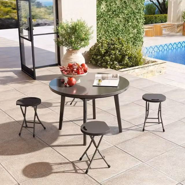 EONLION Set of 4 Folding Garden Stools in Anthracite Grey