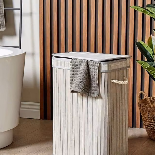 Wyld and Coco Grey Bamboo Laundry Basket with Removable Zip Lid and Handles, W: 40 cm, D: 30 cm, H: 60 cm – 1