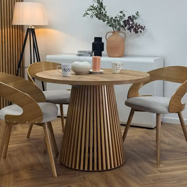 Heze Furniture Ruston Round Extendable Dining Table in Gold Craft Oak