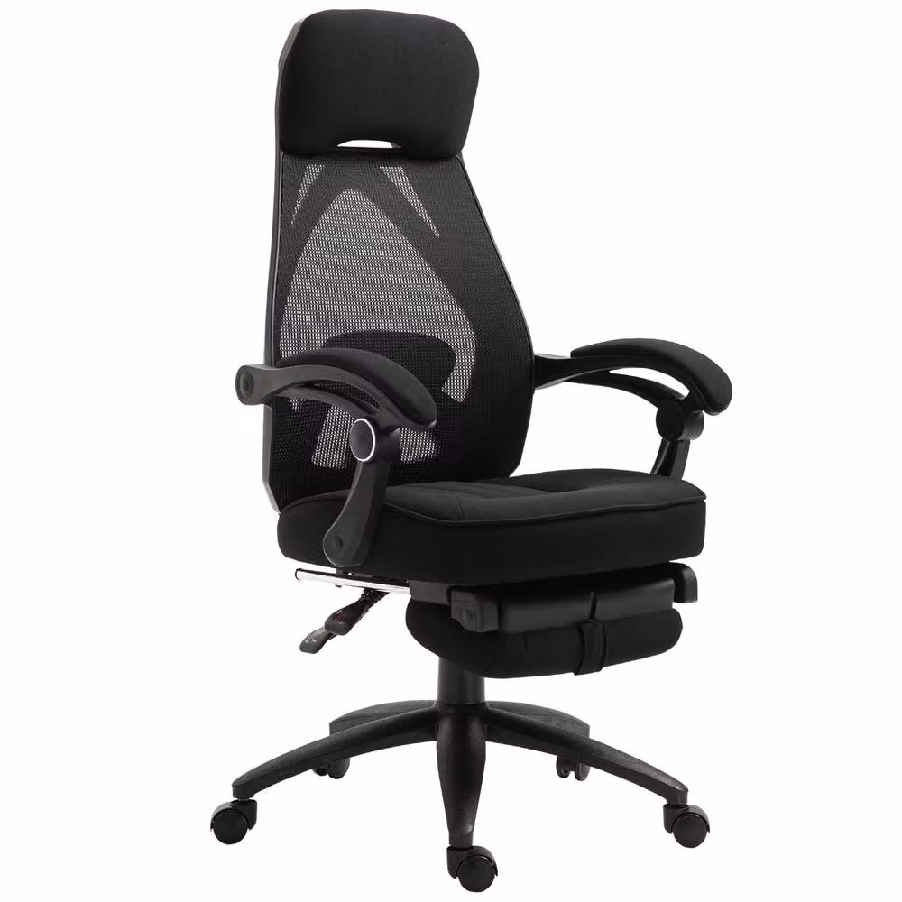 Rolipo Black Fabric Executive Swivel Office Chair with Headrest and Foot Ring – 2