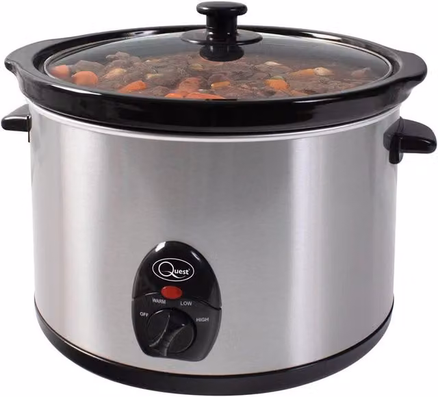 Quest 5L Slow Cooker in Silver Stainless Steel with Ceramic and Glass Components