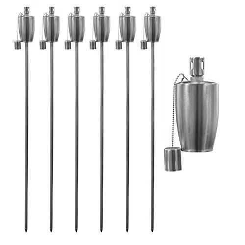 Harbour Housewares Metal Garden Torches in Silver, Pack of 6, Height: 146 cm