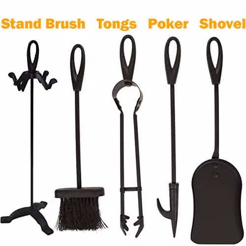 Almineez 5 Piece Fireside Companion Set with Waterloo Coal Bucket, Shovel, Brush and Poker in Black – 4