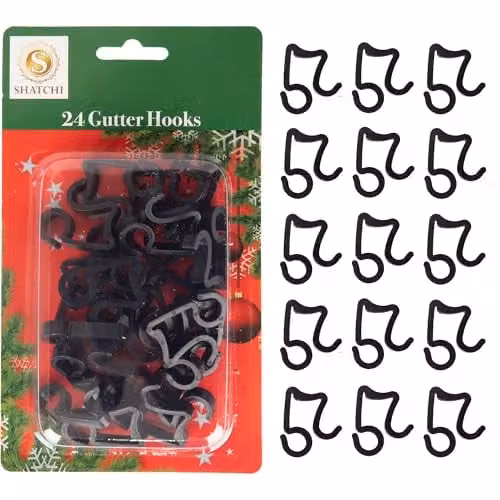 Shatchi 24-Piece Black Plastic Gutter Hooks for Outdoor LED String and Rope Lights