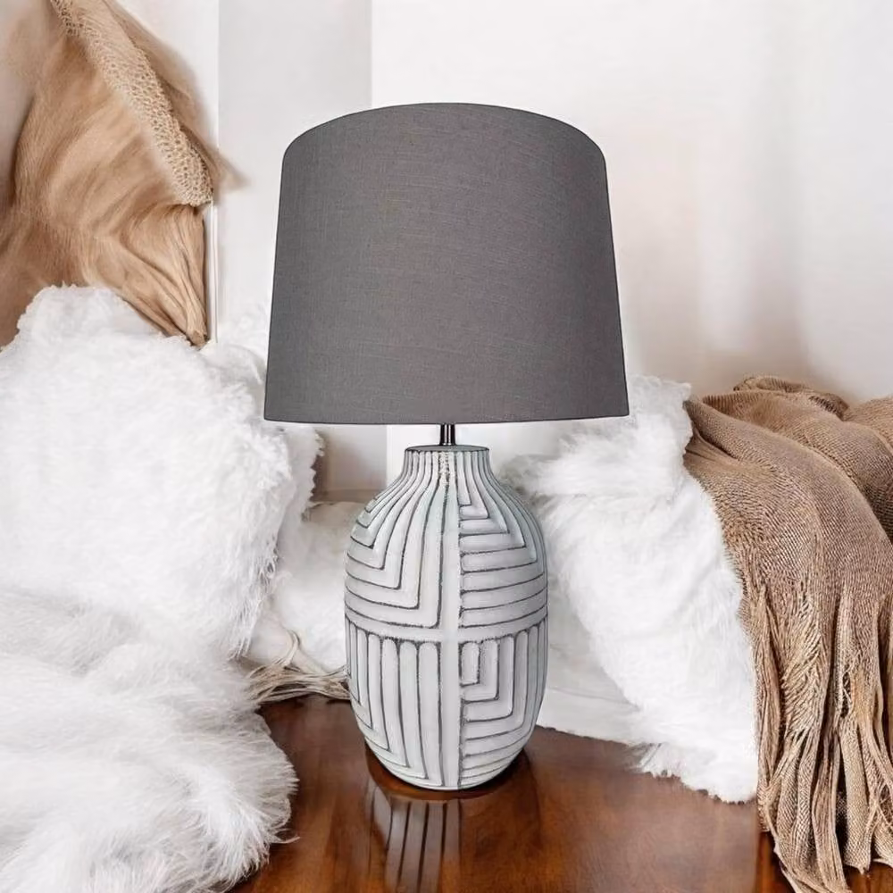 Minster Ceramic Table Lamp with Shade in Grey, W/D/H: 24 x 24 x 46 cm – 2