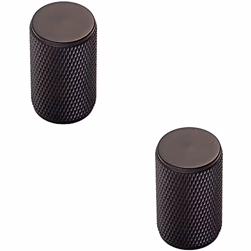 Loops 2 Pack Knurled Cylindrical Matt Black Cupboard Door Knobs