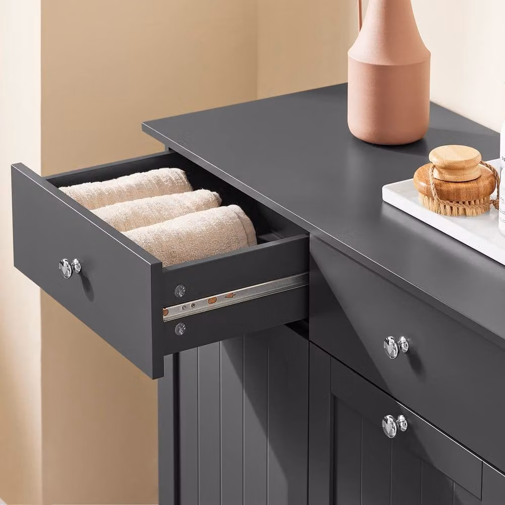 SoBuy Large Bathroom Storage Cabinet with 2 Drawers and 2 Baskets, Dark Grey, Height: 90 cm – 3
