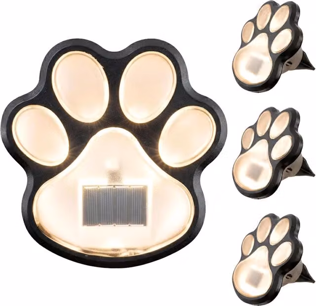 GEEZY Paw Print Solar LED Garden Stake Light with Dusk Sensor in Beige