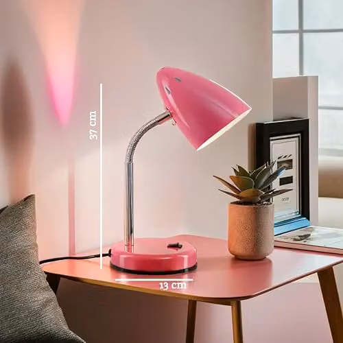Orsina Adjustable Metal Desk Lamp in Pink with Chrome Details for Reading and Task Lighting – 2