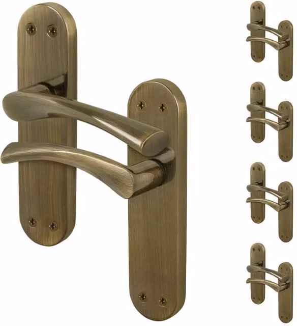 AFIT Antique Brass Twist Internal Lever Door Handles with Backplate in Bronze, 5 Pairs