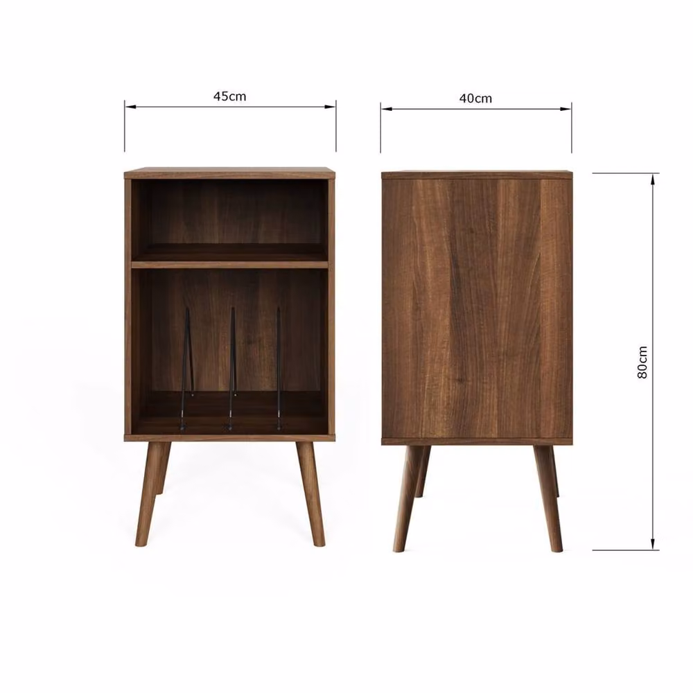FORGEVIO Mid-Century Compact Vinyl Turntable Stand Cabinet in Brown Walnut – 2