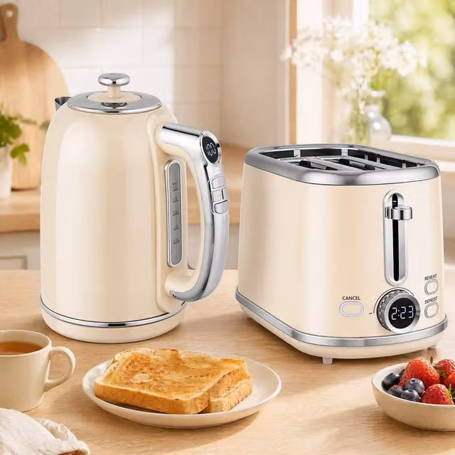 STILVORA Kettle and Toaster Set with Temperature Control in Beige – 1