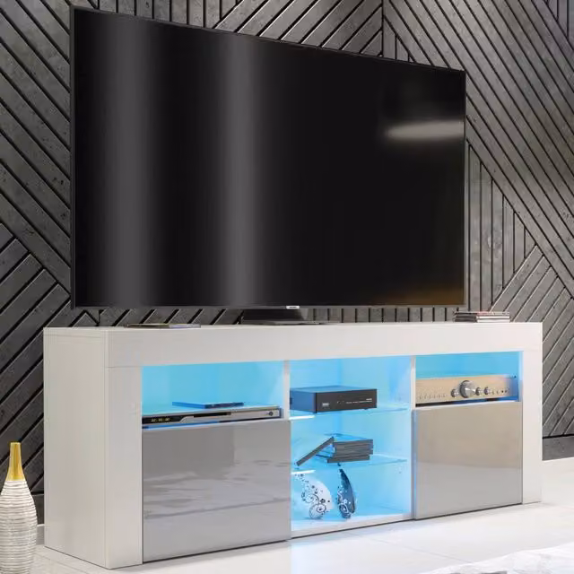Mex Furniture LTD Pulse TV Unit in White and Grey Gloss with LED Lights, W: 145 cm, H: 53 cm, D: 35 cm – 1