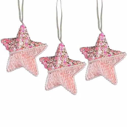 Shatchi 3-Piece Star Christmas Tree Hanging Decorations in Pink, White and Gold, Diameter: 12 cm – 1