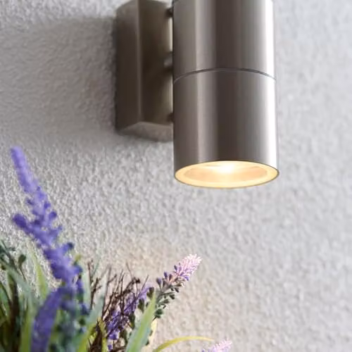 Netlighting Canon 2 Light Outdoor Up Down Wall Light in Polished Stainless Steel and Transparent Glass, IP44, GU10 – 3