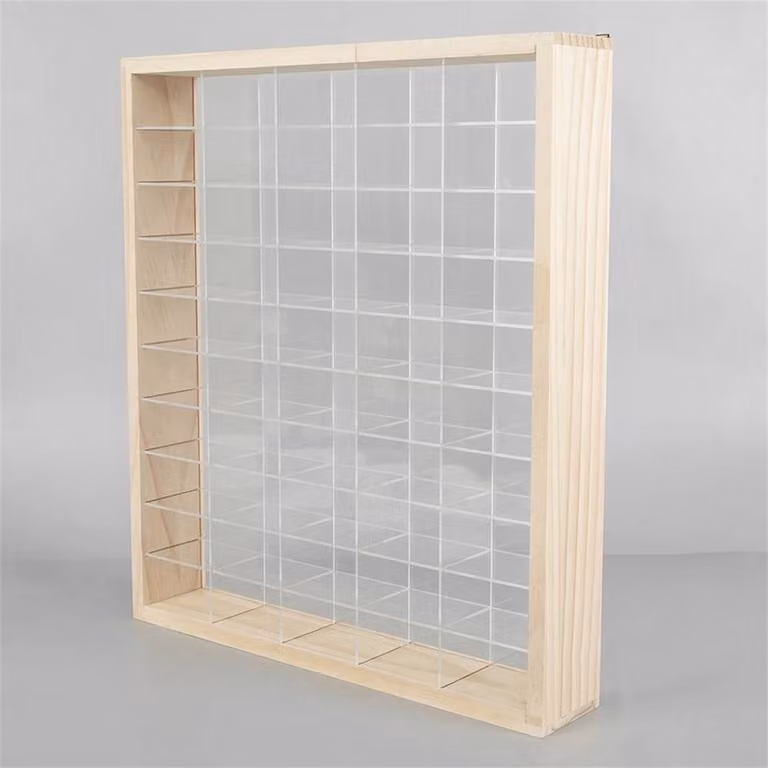 FLAVORA 50 Grid Diecast Car Display Case for Matchbox Wheels in Natural Wood and Acrylic