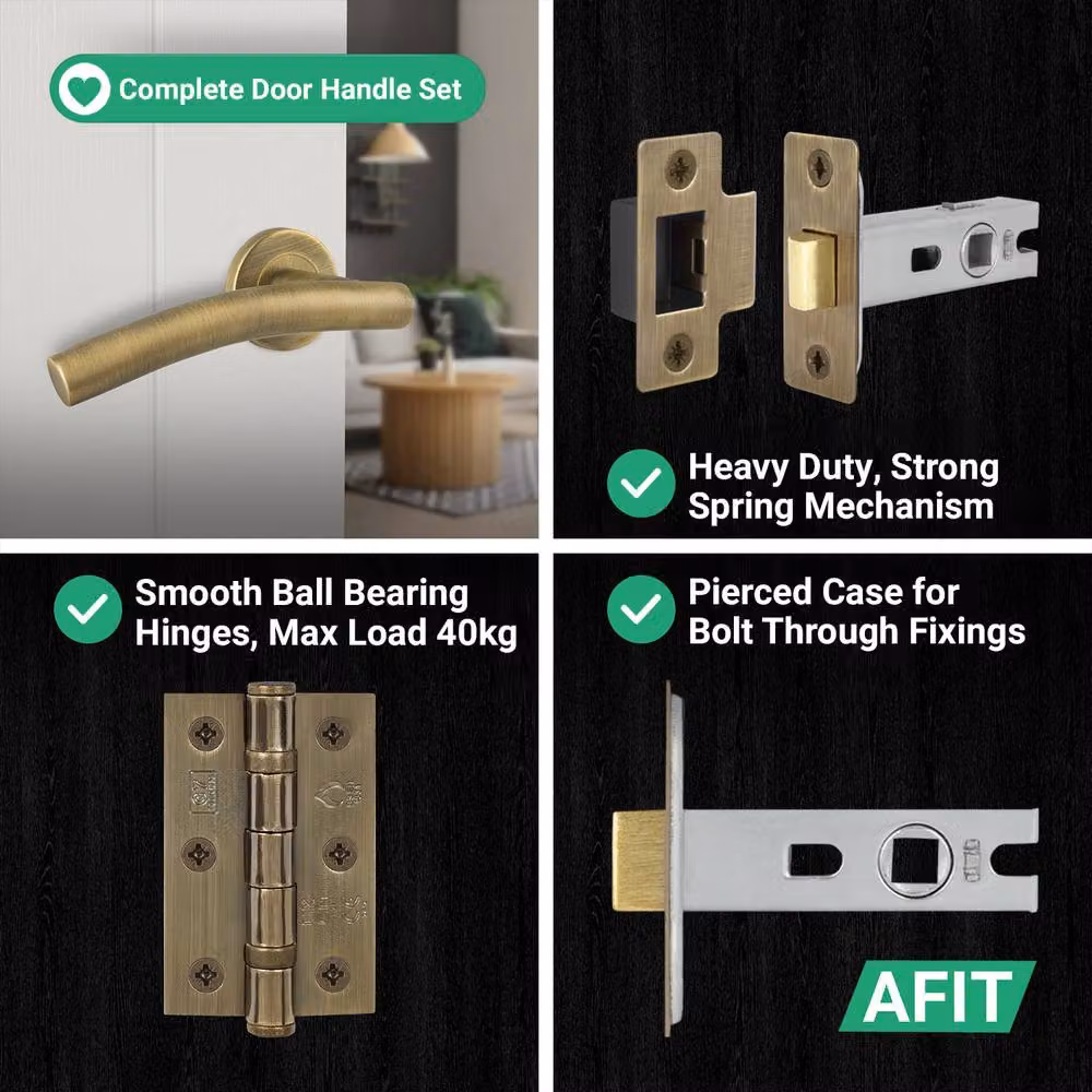 AFIT 5 Pairs Antique Brass Internal Lever Handles and Bronze Hinges Set – 4